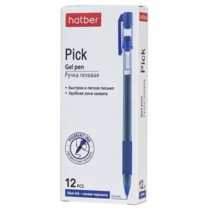 Фото для Ручка гелевая Hatber Pick синяя 0.5мм с грипом