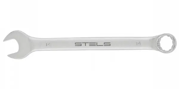 Ключ комбинированный 14 мм, CrV, матовый хром STELS 15211