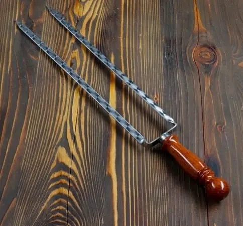 Двойной вилка-шампур с деревянной ручкой, 40 см, 4455181