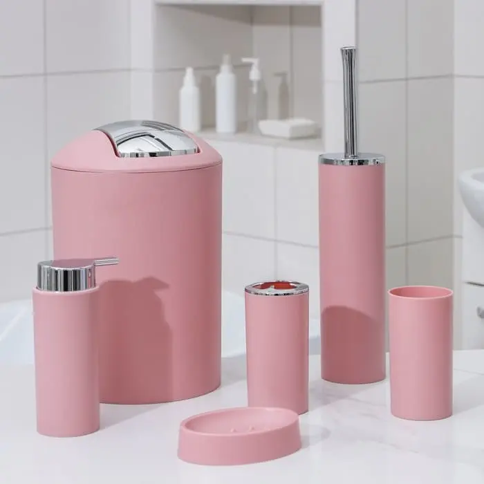 Набор аксессуаров для ванной комнаты SAVANNA «Сильва», 6 предметов, цвет розовый