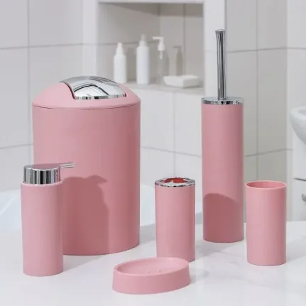 Фото для Набор аксессуаров для ванной комнаты SAVANNA «Сильва», 6 предметов, цвет розовый