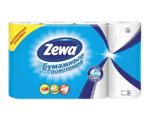 Полотенца бумажные Zewa 2-слойные белые 4 рулона