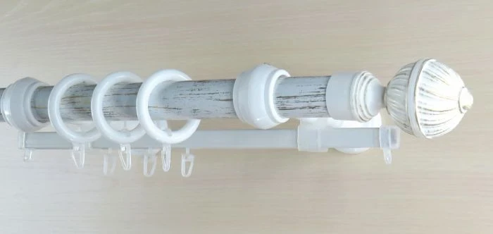 Фото для Карниз двухрядный металл пластик Византия 300 см белый золото-патина