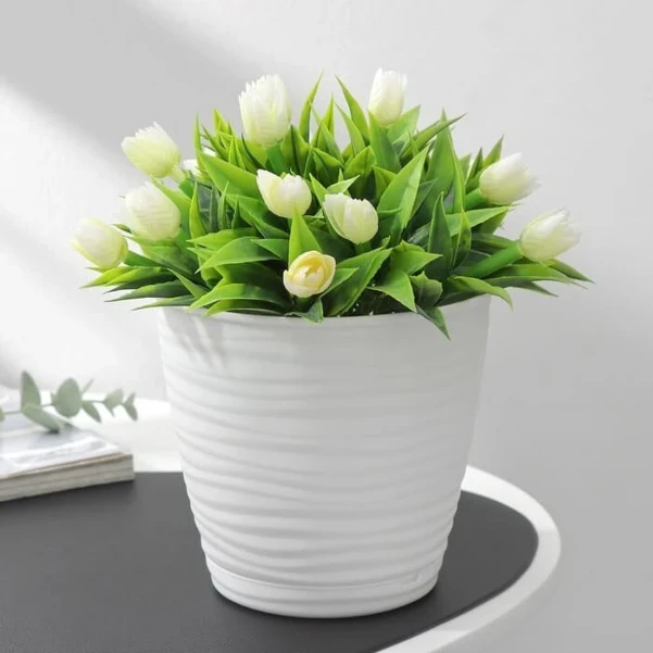 Фото для Горшок для цветов с поддоном Saffron, 1.5 л, d=14.6 см, h=13.5 см, пластиковый, белый