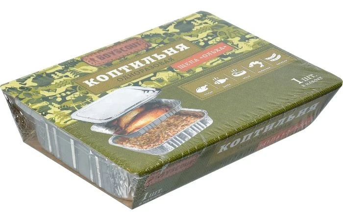 Фото для Коптильня одноразовая 20х15 см, ольховая щепа в подарок, 61278