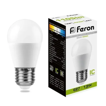 Фото для Лампа светодиодная Feron LB-950 Шар E27 13W 4000K