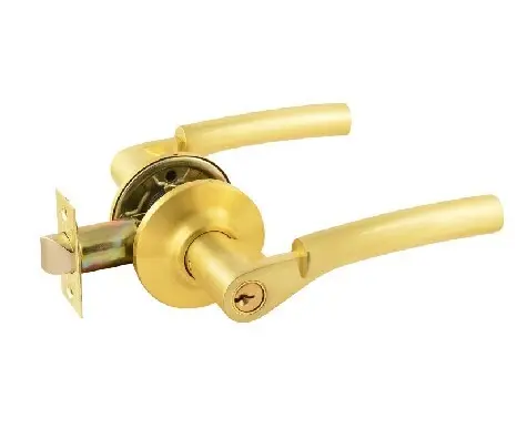 Ручка защелка дверная Нора-М AA-01 с ключом и фиксатором, матовое золото (комплект ручек)