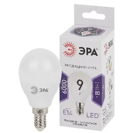 Фото для Лампочка светодиодная ЭРА STD LED P45-9W-860-E14 E14 9Вт шар холодный дневной свет
