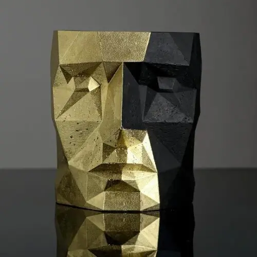 Кашпо полигональное из гипса «Голова», чёрно-золотое, 16х20 см 5290043