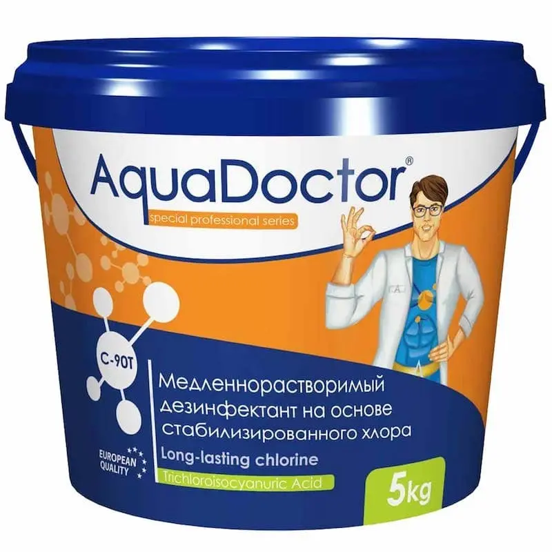 Дезинфектант для бассейна на основе хлора длительного действия AquaDoctor C-90T 5 кг
