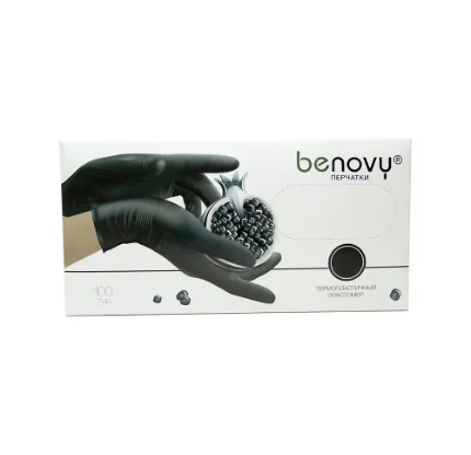 Перчатки из термопластичного эластомера, текстурированные, черные BENOVY XL № 100