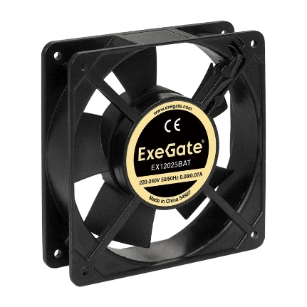Фото для Вентилятор 120x120x25 ExeGate EX12025BAT (120x120x25 мм, 2-Ball (двойной шарикоподшипник, алюминиевый корпус, клеммы, 2200RPM, 3