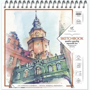 Фото для СКЕТЧБУК НА ГРЕБНЕ А4 20 Л 200Г/М2 "SKETCHBOOK SUPERBIG QUADRO AQUARELLE LUX" АКВАРЕЛЬНАЯ БУМАГА