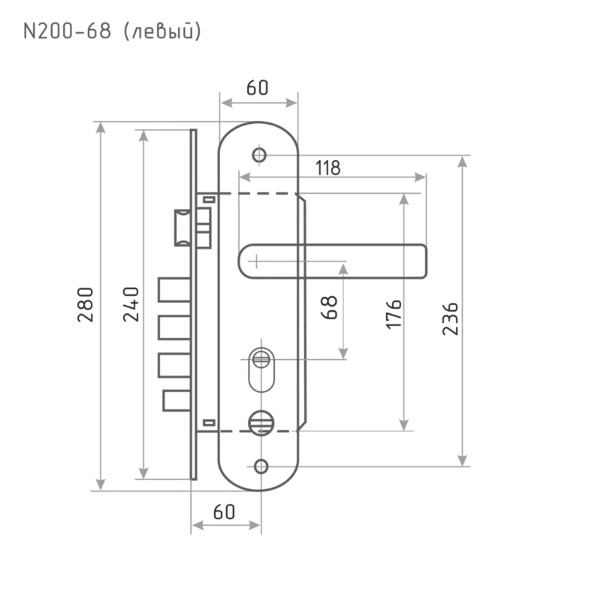 Фото для Замок врезной 200-68 Левый (мат.хром- черн.никель) //НОРА-М