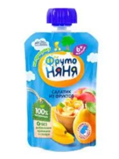 Фото для Пюре ФрутоНяня 90гр Салатик из фруктов 4 фрукта дой пак*12