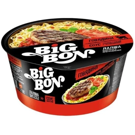 Фото для Лапша Биг Бон 85г с говядиной и соусом томат-базилик чашка*24*12