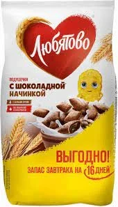 Фото для Завтрак сухой Любятово 500гр подушечки с шоколадной начинкой ц/п *6