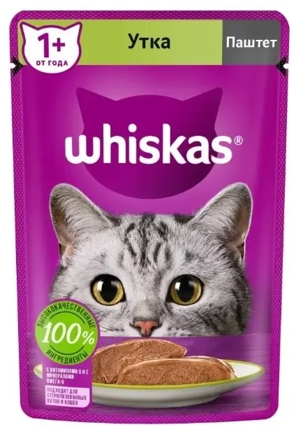 Фото для Whiskas Влажный корм для кошек, паштет с уткой, 75 г