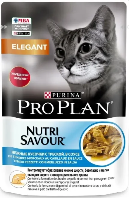 Фото для Pro Plan Elegant м/п д/ взрослых кошек для здоровья кожи и шерсти с треской, в соусе, 85 г