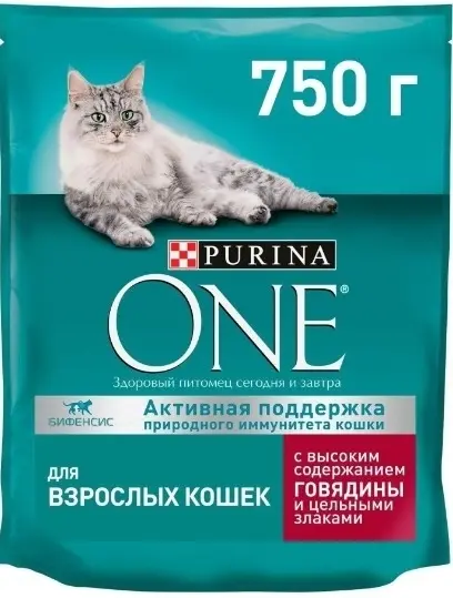 Purina One с/к д/ кошек, с говядиной и цельными злаками 750 г
