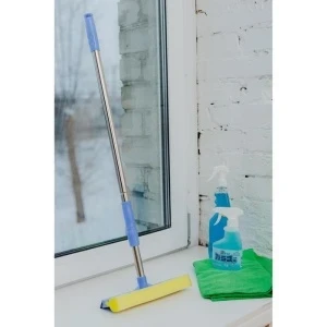 Фото для Окномойка с телескопической стальной ручкой, сгон резина, насадка поролон 25*7*77(108) см