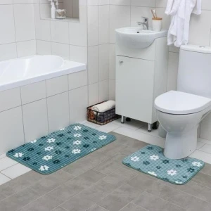 Фото для Набор ковриков для ванны и туалета РОМАШКИ 44х50см/50х80см 2шт синий