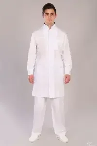 Фото для Халат мед.муж.165ТСД цв.0+19 бел./от.черн., дл.рук., р.50/176 (ЧЗ)