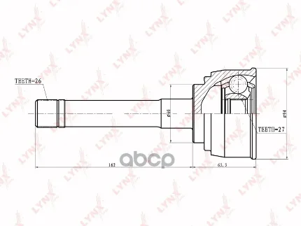 Фото для Шрус To [To-14] 27x60x26 Lynx Co7526 (Jcv-To14) To Hiace 89-,Hilux 88- LYNXauto арт. CO7526