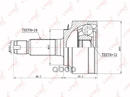 Фото для Шрус Ho [Ho-57] 32x63x28 Lynx Co3411 Cr-V Rd4/5 K20a 01~ LYNXauto арт. CO3411