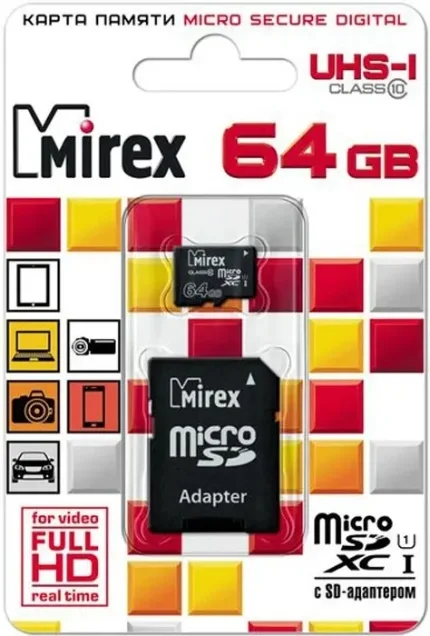 Фото для Карта памяти Mirex (microSDXC) 64 Gb class 10 + адаптер