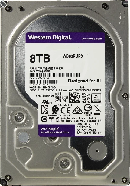 Фото для Жесткий диск SATA 8TB WDI, 6 Гбит/с, 7200 об/мин, кэш память - 256 МБ, RAID Edition WD82PURX