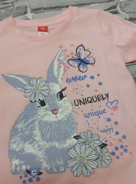 Комплект для девочки(футболка + шорты) принт "Кролик" 104,110,122 хлопок