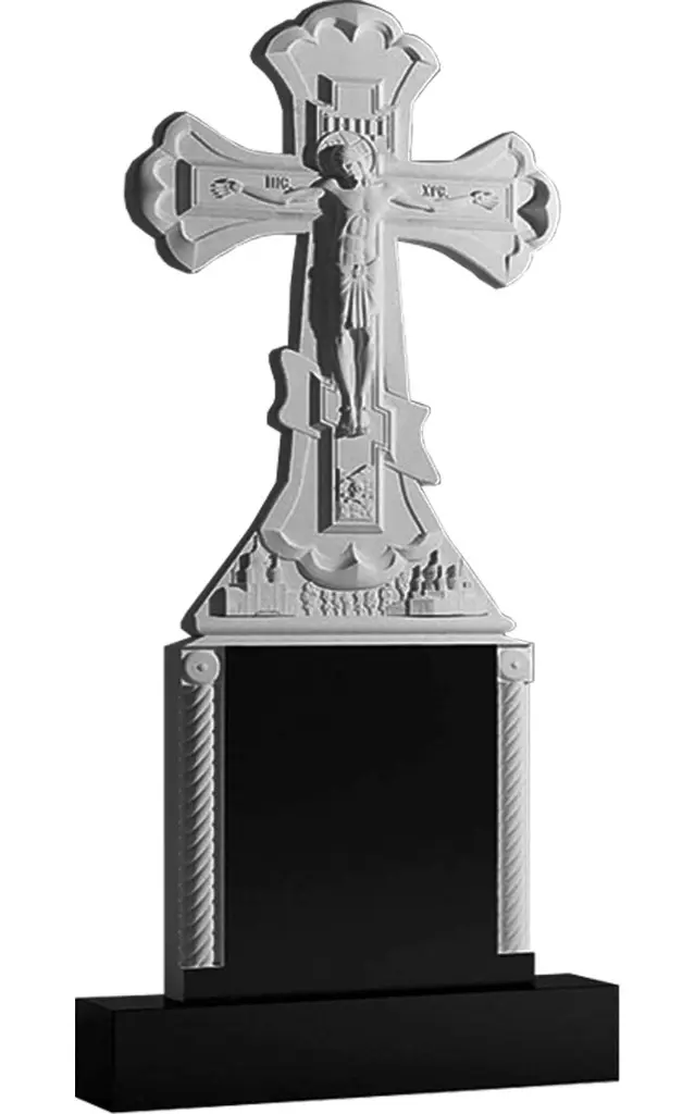 Памятник крест на могилу. Гранитные памятники вертикальные резные черные ВАР-71 (премиум-класс)
