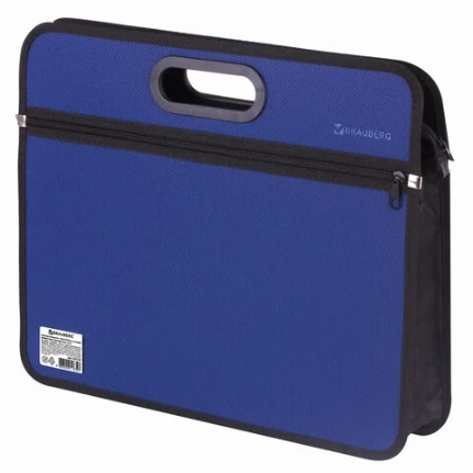 Фото для Сумка пластиковая BRAUBERG А4+ на молнии, внешний карман, синяя