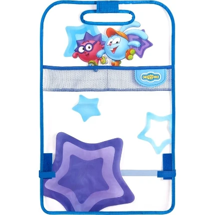 Фото для Накидка защитная (кикмат) Autoprofi Смешарики, на спинку сиденья, для защиты от детских ног, ПВХ, синий/прозрачный, арт. SM/KMT-