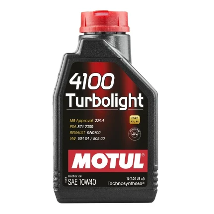 Фото для Масло моторное MOTUL 4100 Turbolight 10w40 полусинтетическое, API SN/CF, ACEA A3/B4, универсальное, 1л, арт. 102774/108644