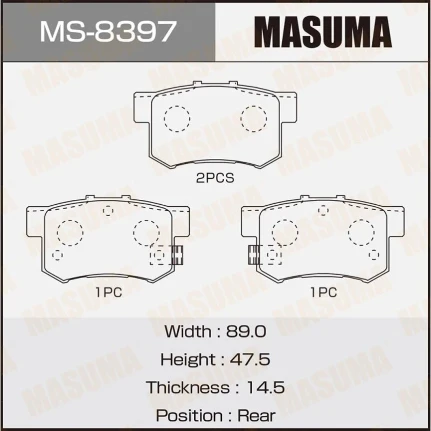 Фото для Колодки тормозные дисковые Masuma задние, комплект на ось (4 шт), арт. MS-8397