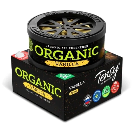 Фото для Ароматизатор на торпедо Tensy Organic Ваниль, с растительным наполнителем, баночка 20г, арт. TO-06