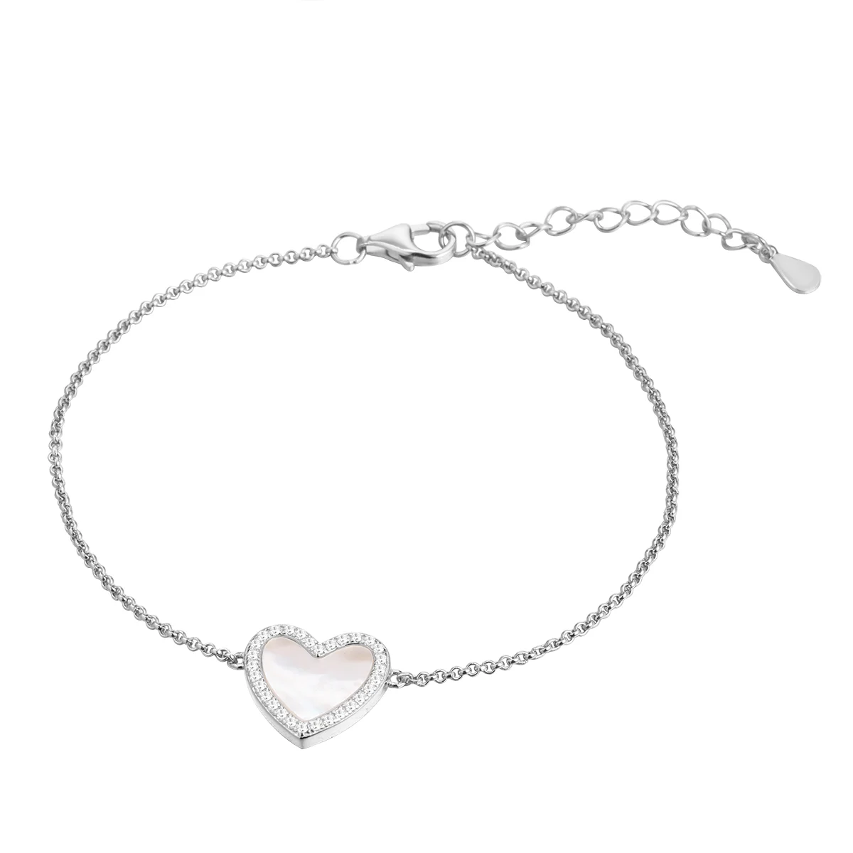 Браслет Heart из Серебро 925 с вставками из перламутр, фианит Fresh Jewelry