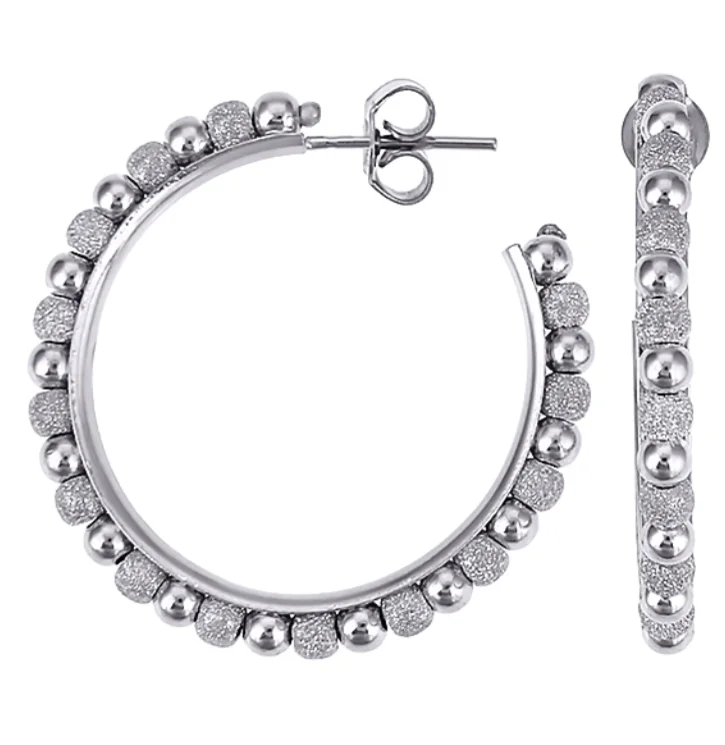 Серьги-кольца с матовыми и глянцевыми шариками серебро покрытие родий GF.ITALIA