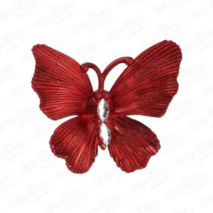 Украшение елочное Бабочка глянцевая красная 10см