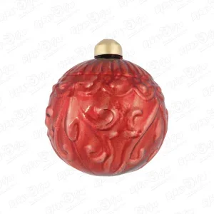 Фото для Украшение елочное шар красный с рельефом веточки стеклянный 8см