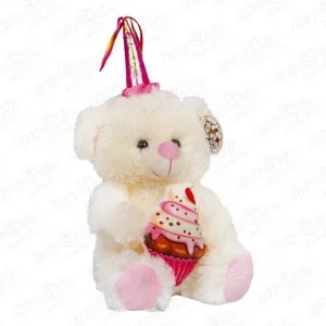 Фото для Игрушка мягкая Медведь белый с розовым колпаком и кексом 41см