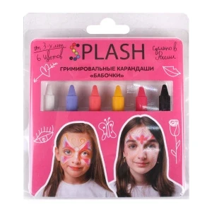 Фото для Аквагрим SPLASH в карандаше Бабочки восковые 6цветов
