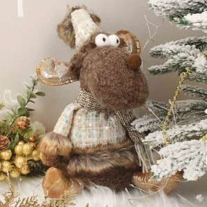 Фото для Игрушка декоративная новогодняя Лось в блестящем костюме коричневый 36см