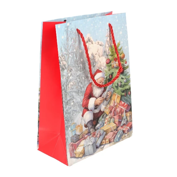 Фото для Пакет подарочный новогодний Дед Мороз и елка 24×18×10см 