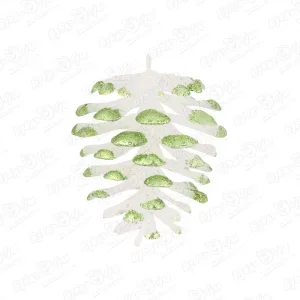 Фото для Украшение елочное шишка прозрачная с зелеными блестками 6см