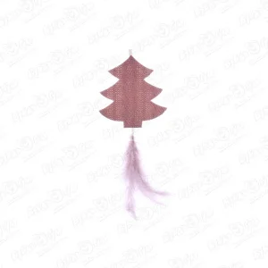 Украшение елочное плоские текстильные розовые фигуры с перьями в ассортименте