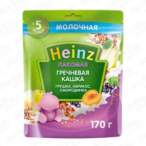 Каша Heinz молочная гречневая груша-абрикос-смородина 170г с 5мес БЗМЖ