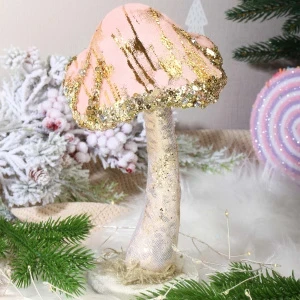 Фото для  Фигурка декоративная Гриб с пайетками винтажная розовая 21см 